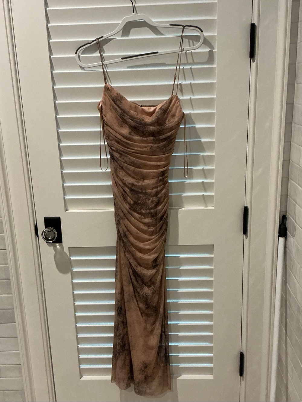 Zara Neutral Brown Ruched Slip Dress with Cowl Neck NWT